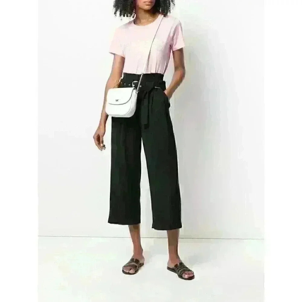 MICHAEL Michael Kors Women's M Belted Wide-leg Trousers Pants In Khaki NWT $120